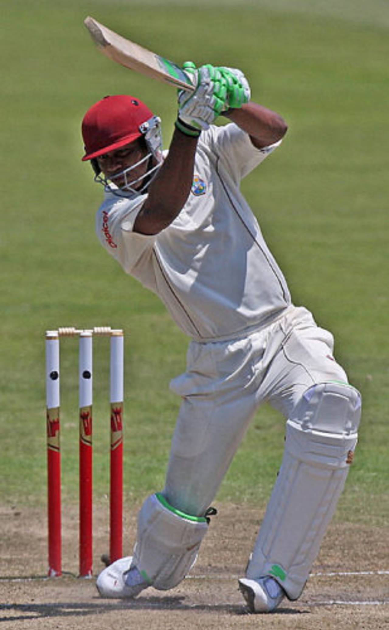 An exemplary cover drive from Marlon Samuels, South Africa v West Indies, 3rd Test, Durban, 3rd day, January 12, 2008 