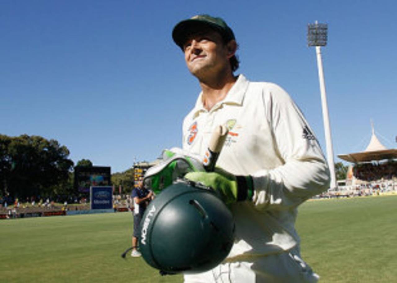 Adam Gilchrist, souvenir stump in hand, leaves Test cricket behind, Australia v India, 4th Test, Adelaide, 5th day, January 28, 2008