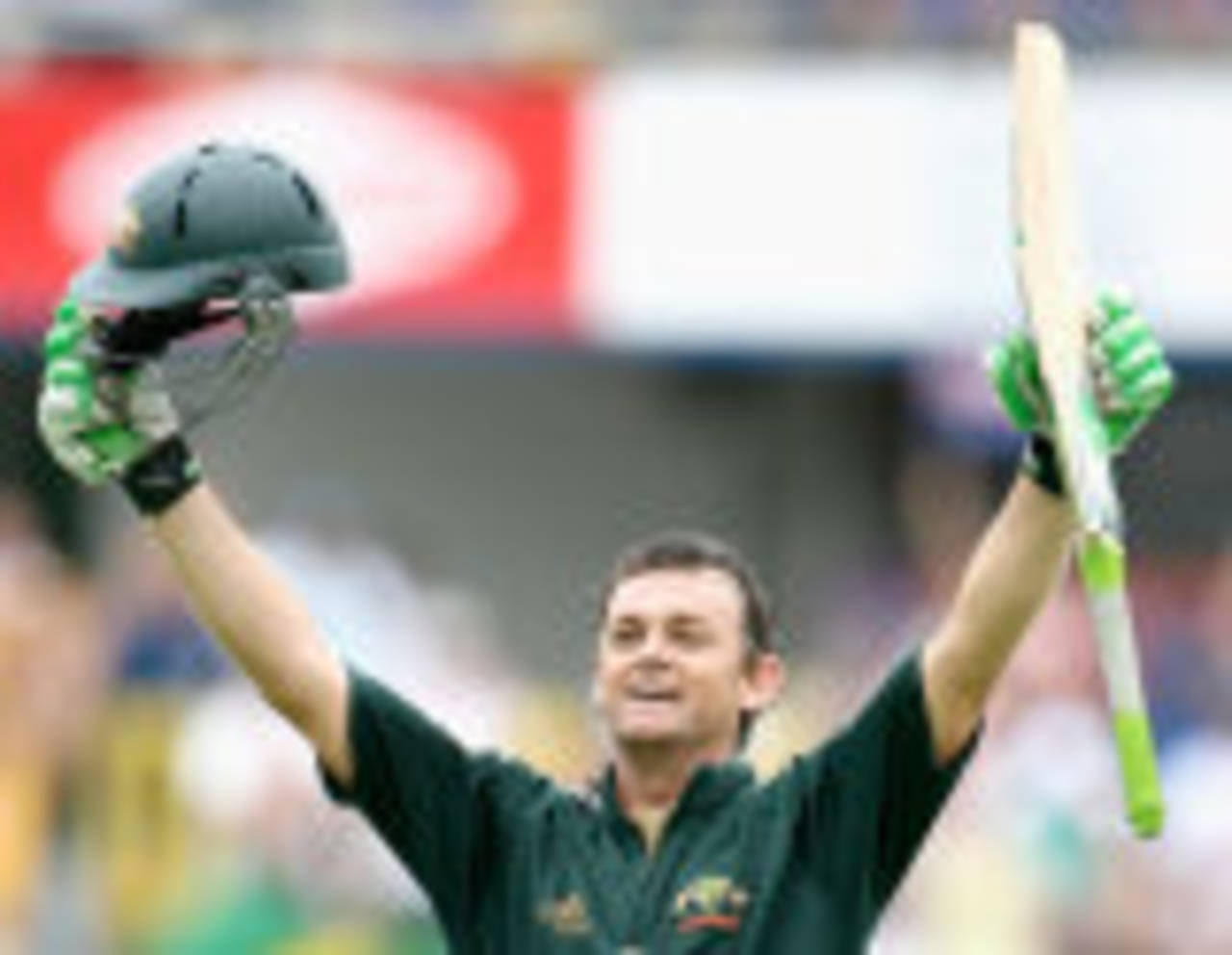 Adam Gilchrist, arms outstretched, celebrates his 16th ODI hundred, Australia v Sri Lanka, 6th Match, CB Series, Perth, February 15, 2008