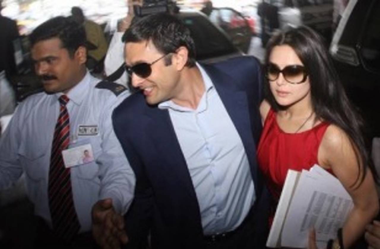 Ness Wadia and Priety Zinta, the co-owners of the Mohali IPL franchise, arrive for the player auction, Mumbai, February 20, 2008 