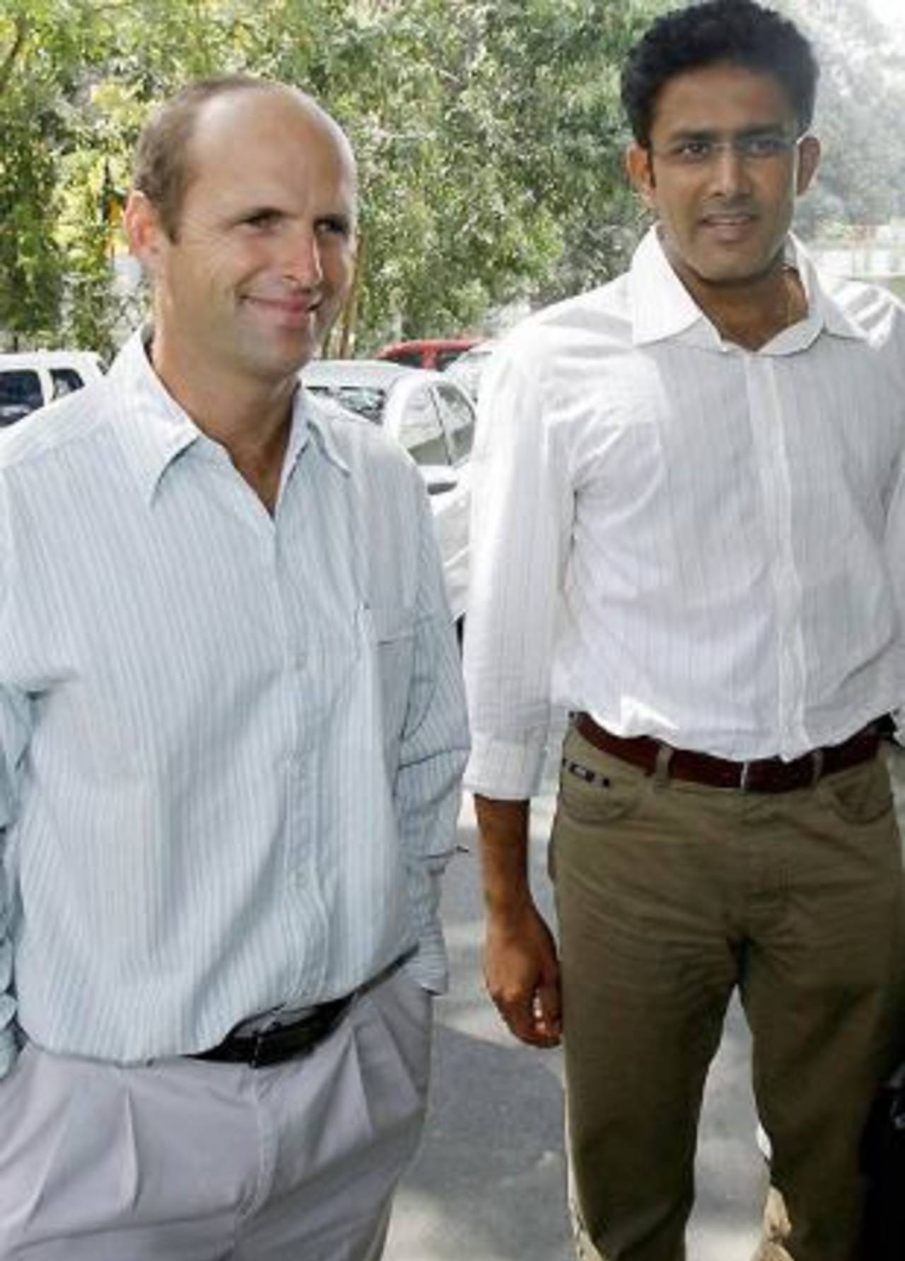 Gary Kirsten and Anil Kumble arrive at the Cricket Club of India, Mumbai, February 26, 2008