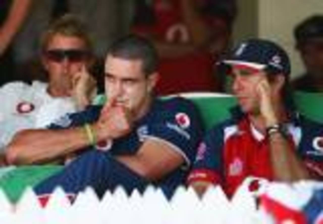 A penny for your thoughts: a dejected England balcony watch the collapse, New Zealand v England, 1st Test, Hamilton, March 9, 2008