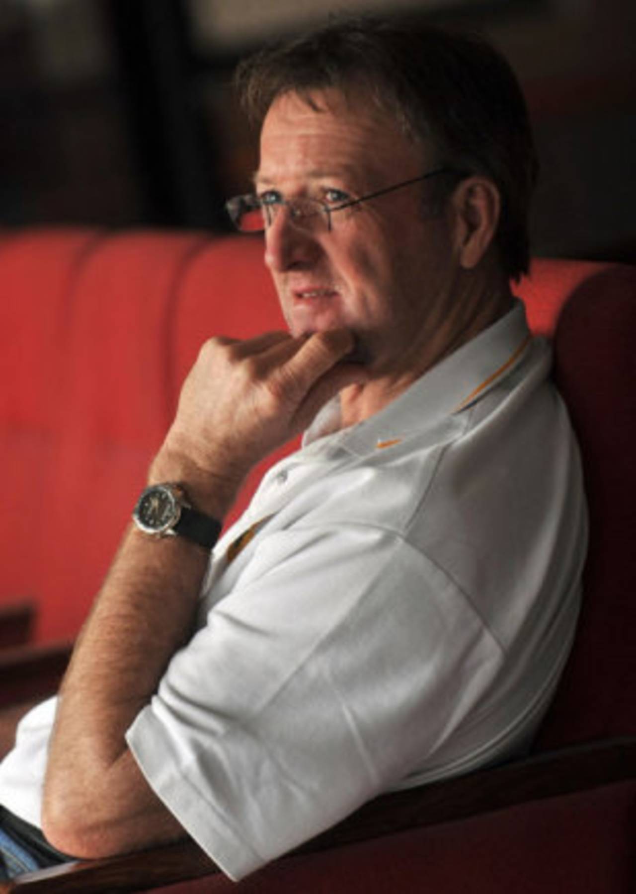 Geoff Lawson in a pensive mood at the National Stadium in Karachi, March 11, 2008