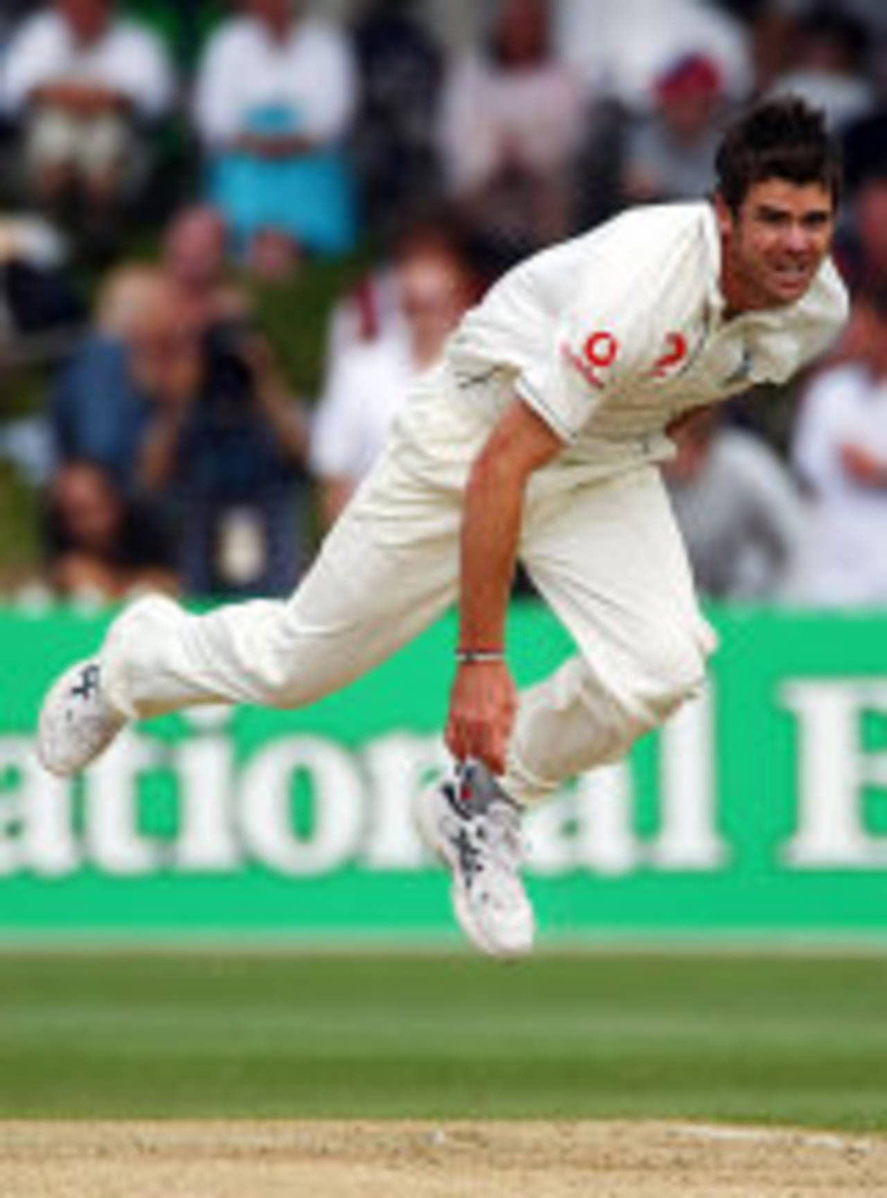 James Anderson in his follow-through, New Zealand v England, 2nd Test, Wellington, March 14, 2008