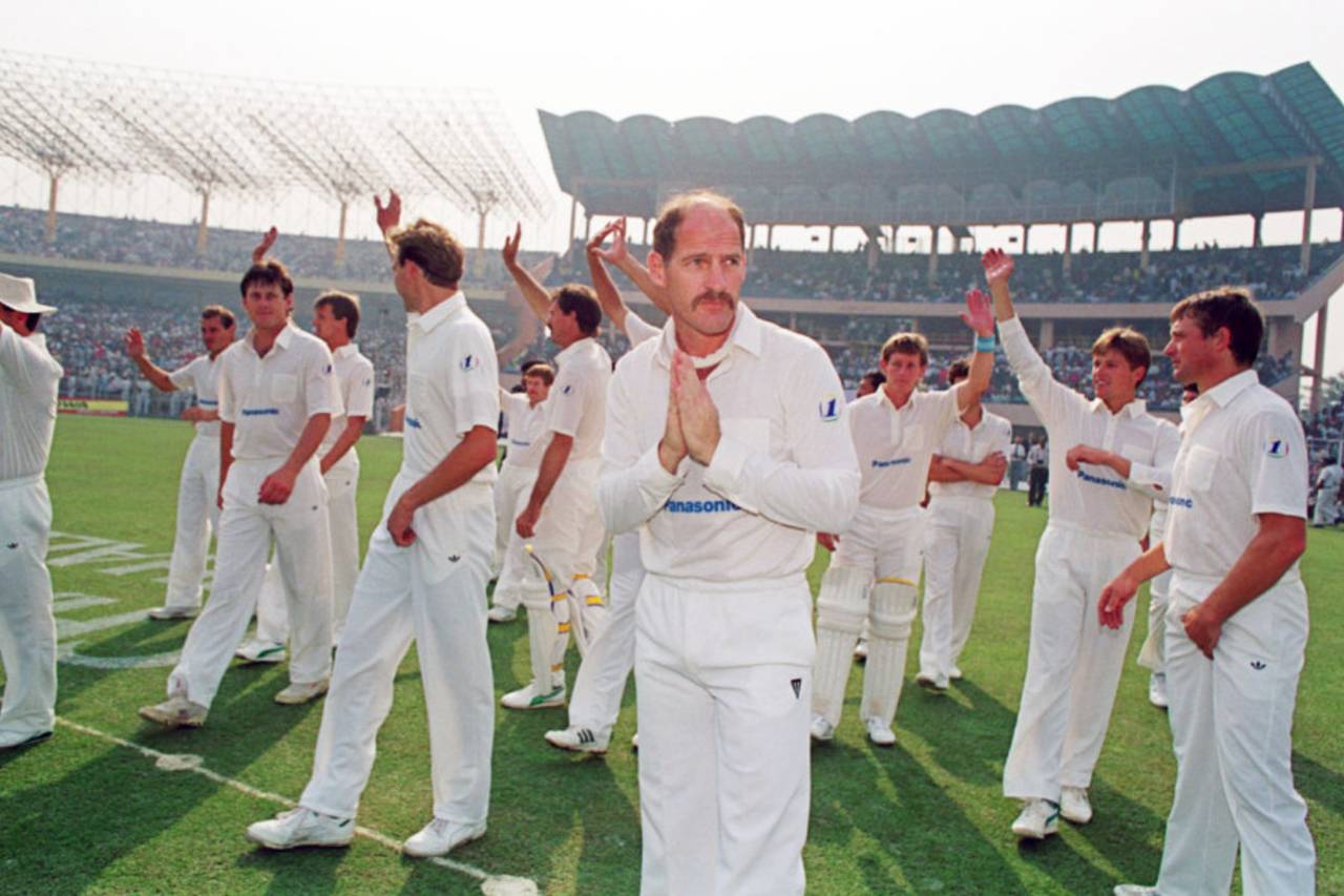 South Africa's Clive Rice leads his team back into international cricket, India v South Africa, first ODI, Calcutta, 10 November, 1991