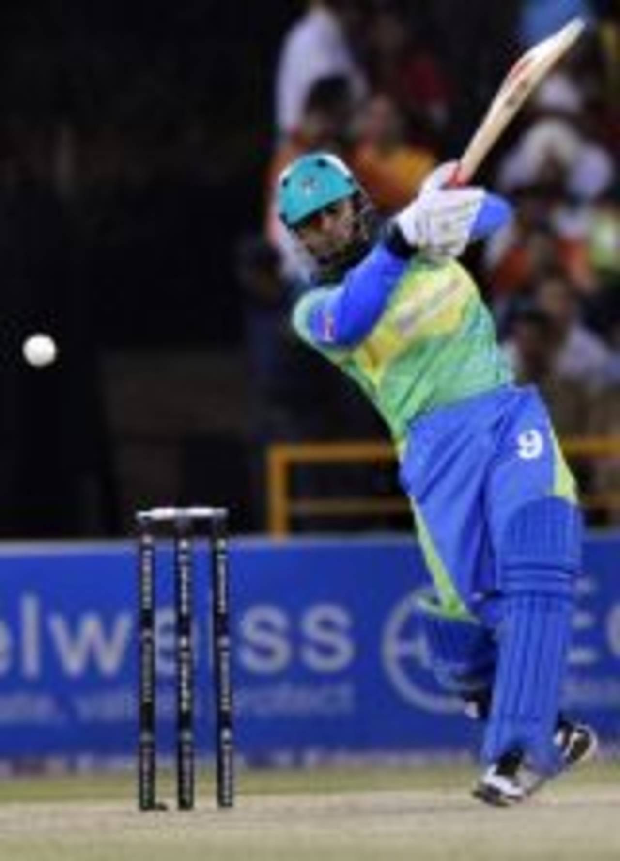 Ambati Rayudu hammers the ball down the ground, Hyderabad Heroes v Lahore Badshahs, 1st final, Indian Cricket League, Panchkula, April 4, 2008