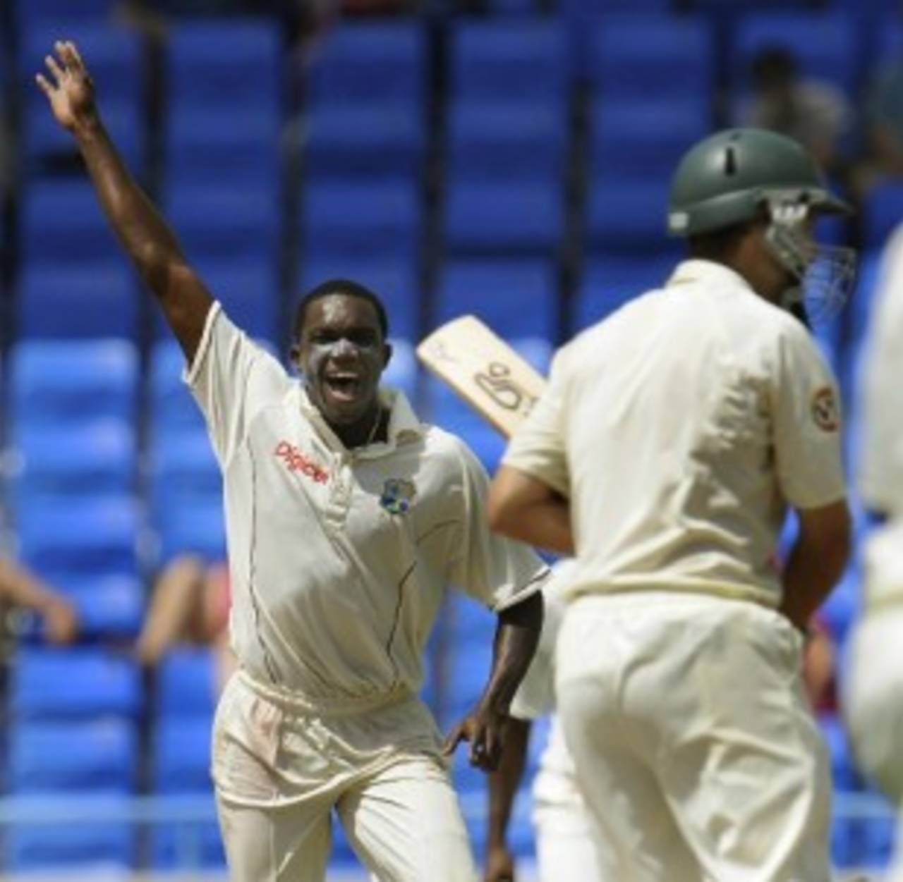 Jerome Taylor celebrates the wicket of Simon Katich, West Indies v Australia, 2nd Test, Antigua, May 31, 2008