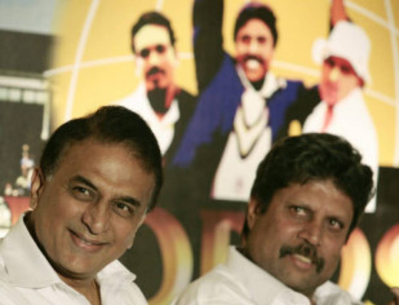Sunil Gavaskar and Kapil Dev at a function celebrating the silver jubilee of the 1983 World Cup win, Bangalore, June 3, 2008