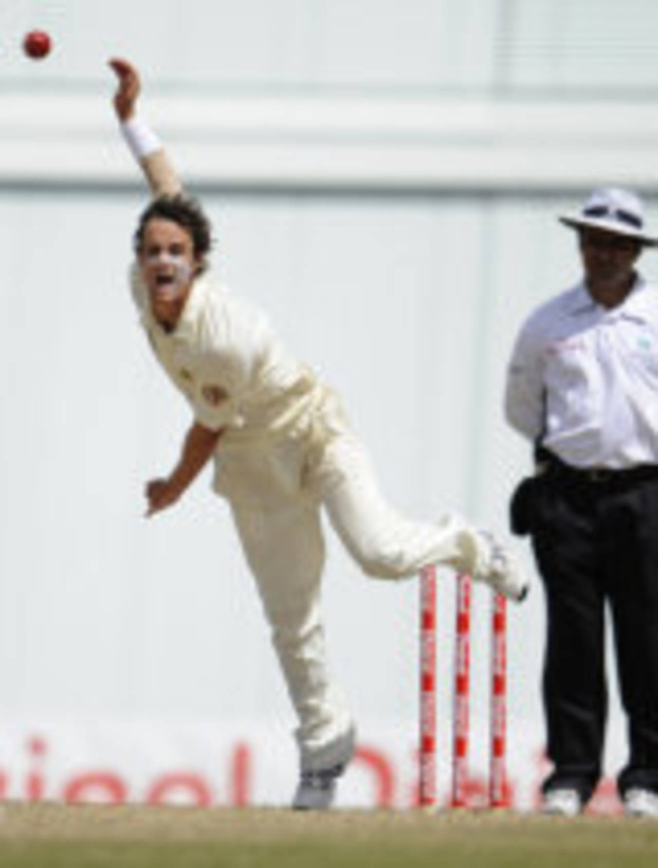 Beau Casson in his follow through, West Indies v Australia, 3rd Test, Barbados, 5th day, June 16, 2008