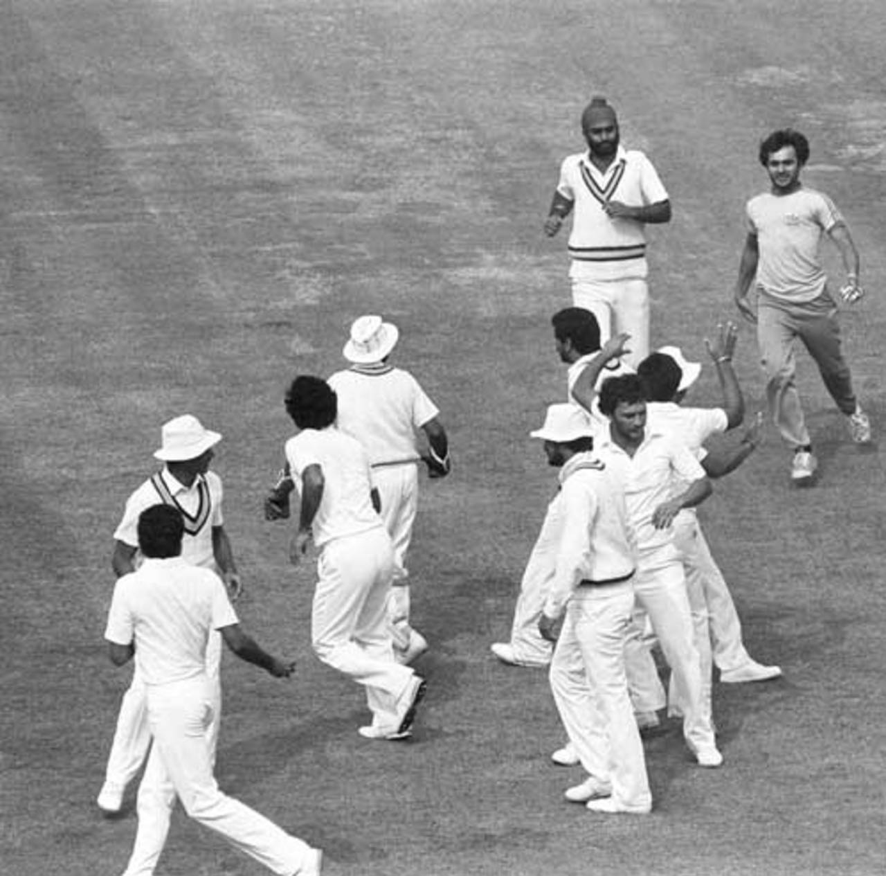 In glorious black-and-white: fans invade the pitch after Kapil's magic catch to dismiss Richards&nbsp;&nbsp;&bull;&nbsp;&nbsp;Getty Images