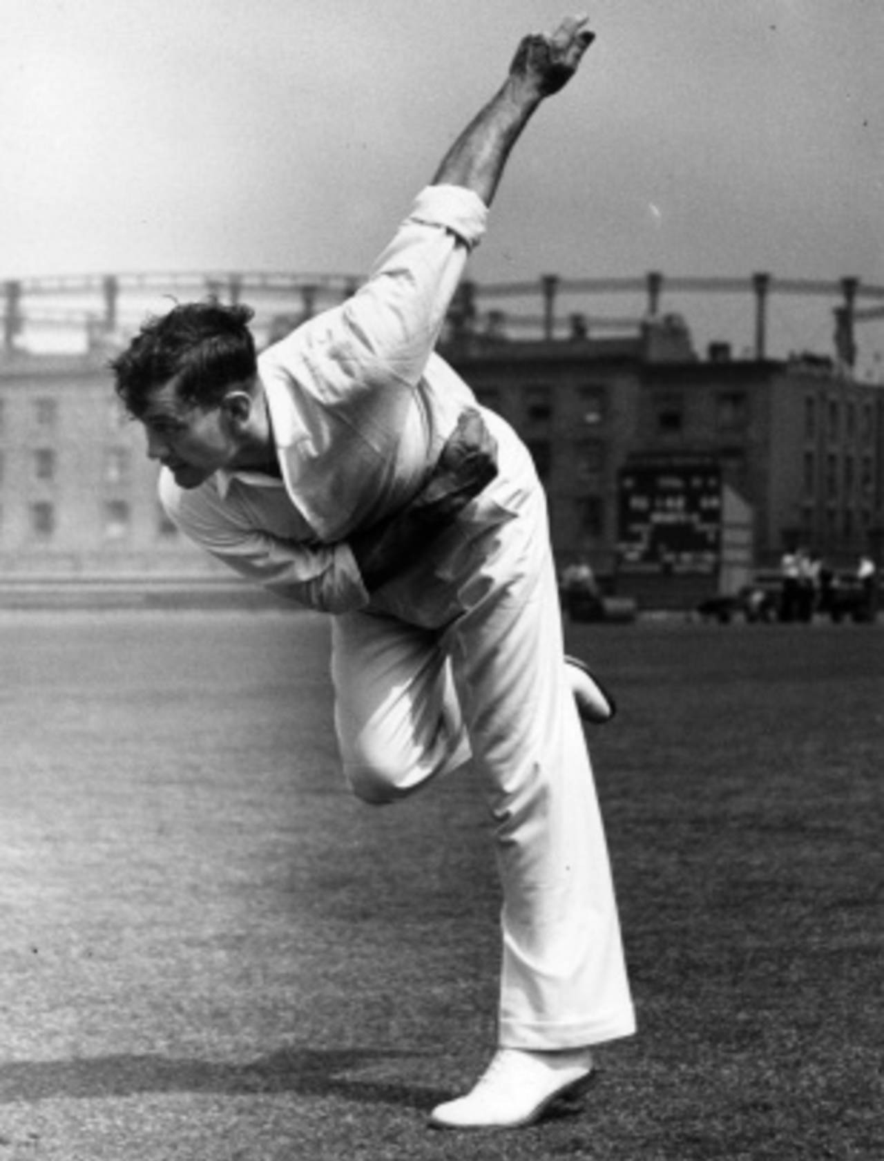 Alec Bedser in the nets ahead of the 1950 season