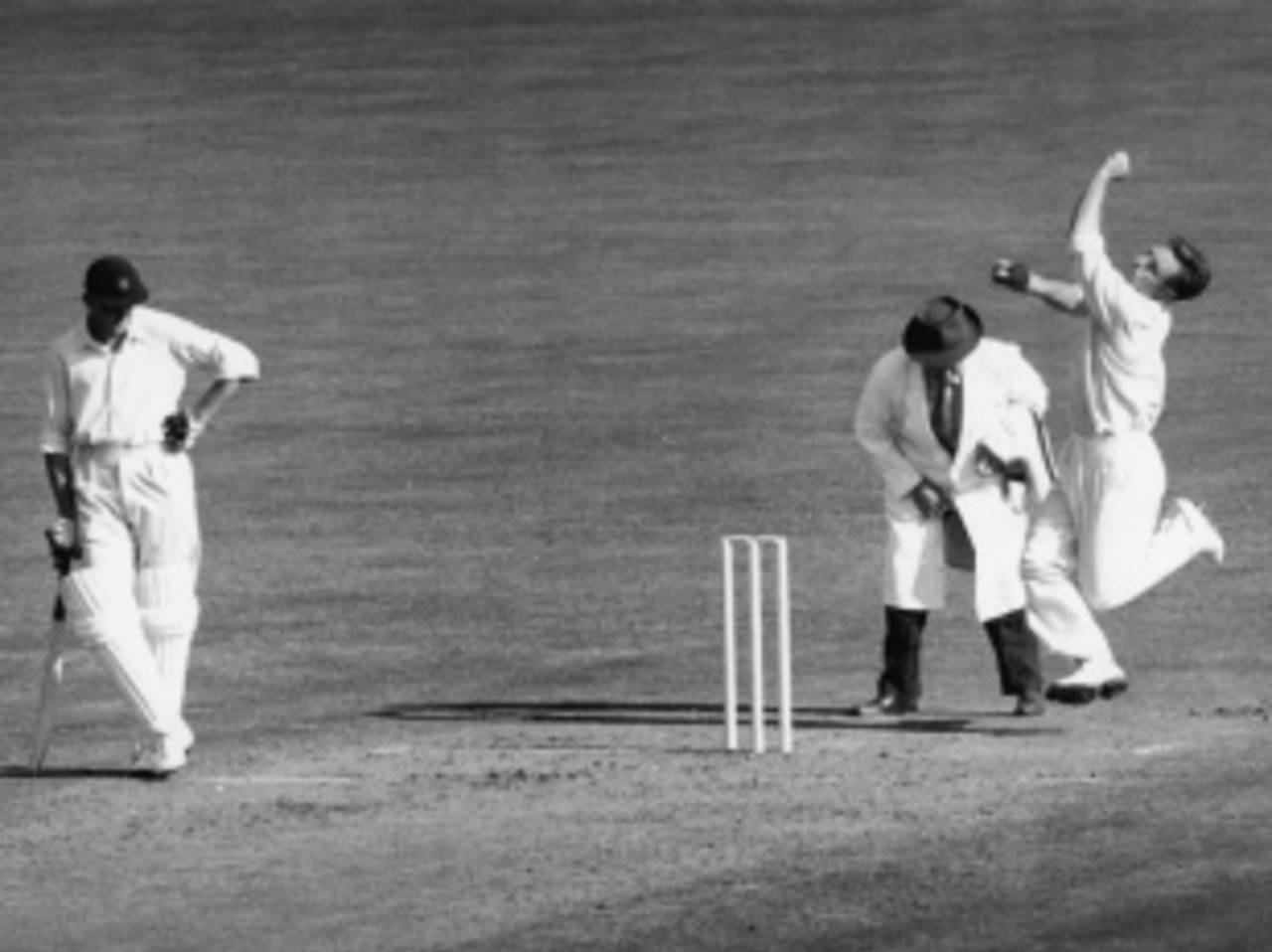 Ray Lindwall in his delivery stride, England v Australia, 5th Test, The Oval, 2nd day, August 17, 1953