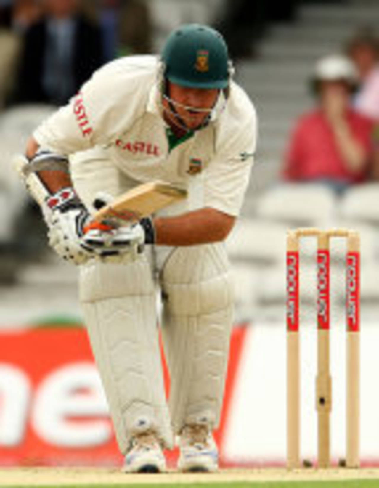 Graeme Smith is struck a painful blow midships by the returning Steve Harmison, England v South Africa, 4th Test, The Oval, August 7, 2008