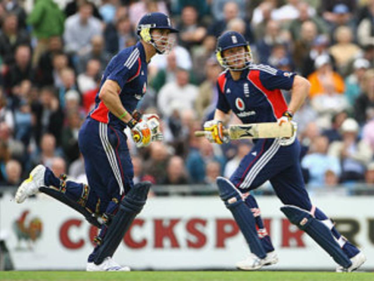 Kevin Pietersen and Andrew Flintoff jog through for another single during their fourth-wicket stand of 158, England v South Africa, 1st ODI, Headingley, August 22, 2008