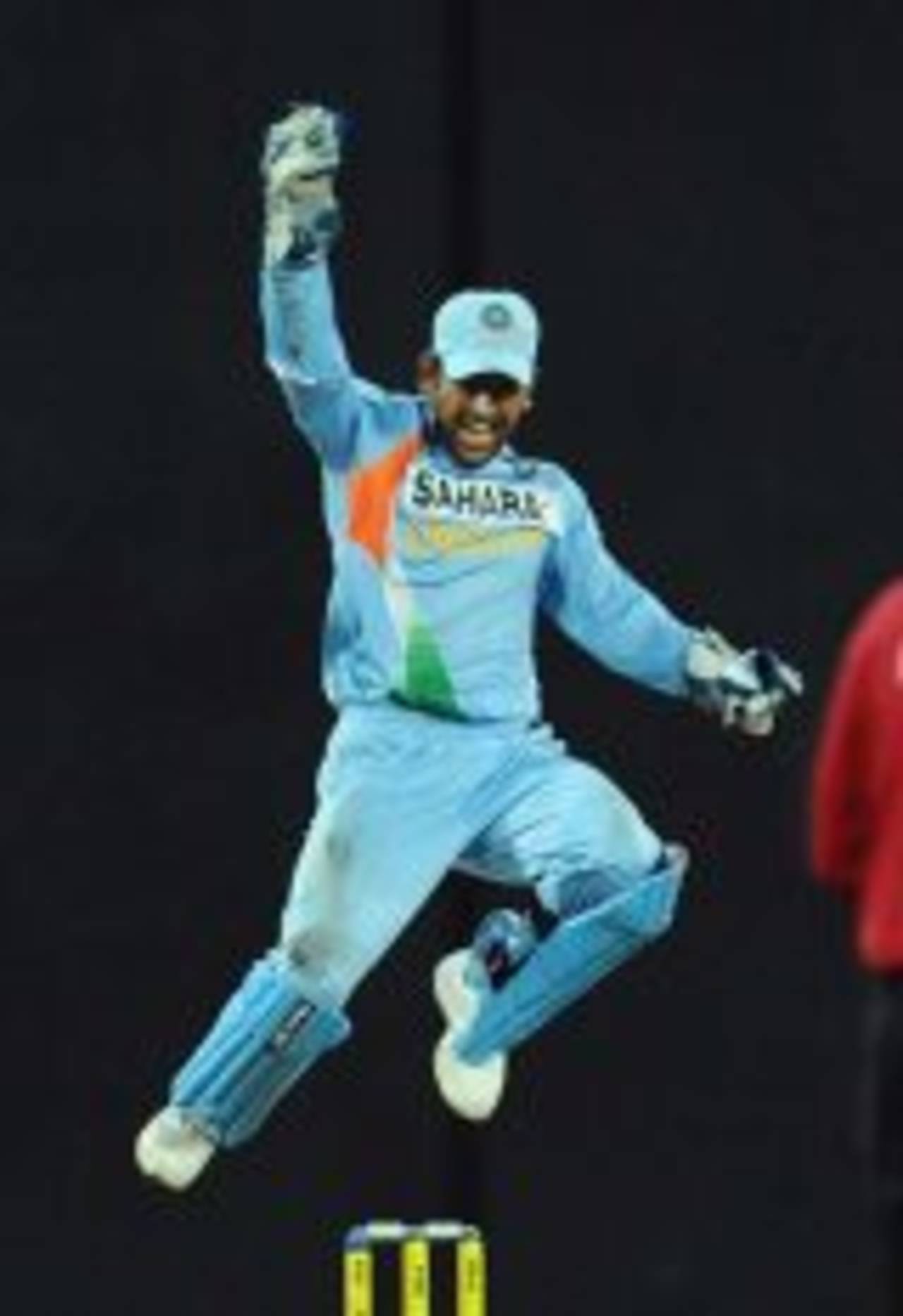 Mahendra Singh Dhoni jumps for joy, Sri Lanka v India, 4th ODI, Colombo, August 27, 2008
