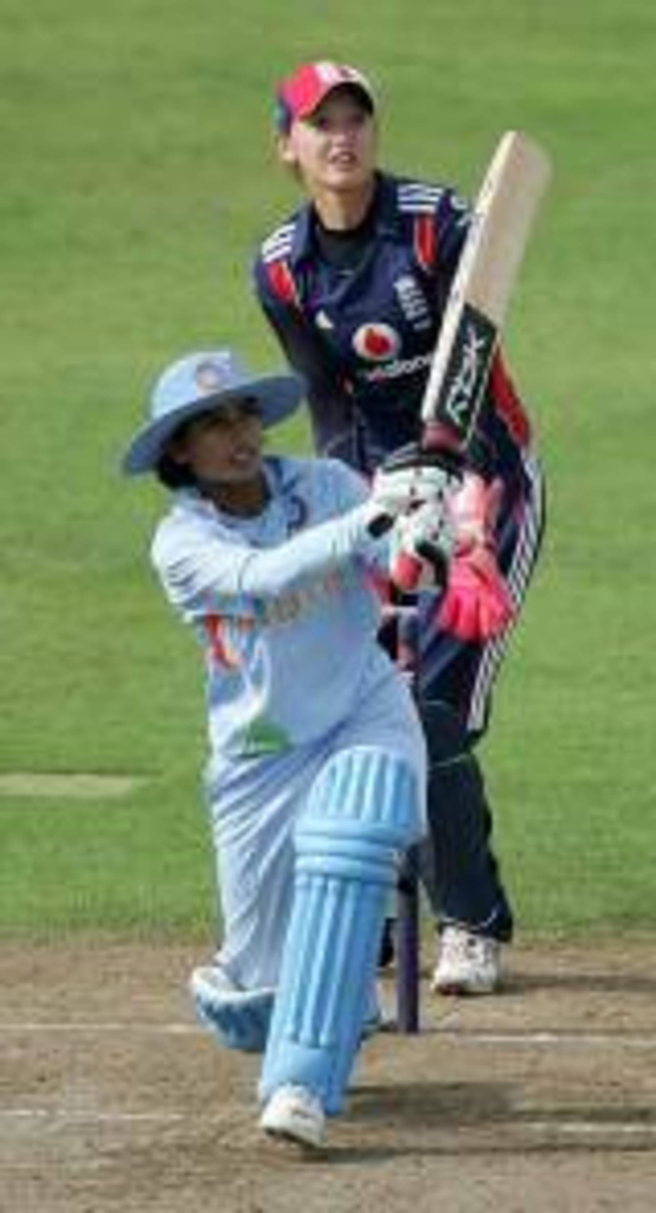 Mithali Raj swings the ball over the leg side during her half century, England v India , 3rd women's ODI, Taunton, September 4, 2008