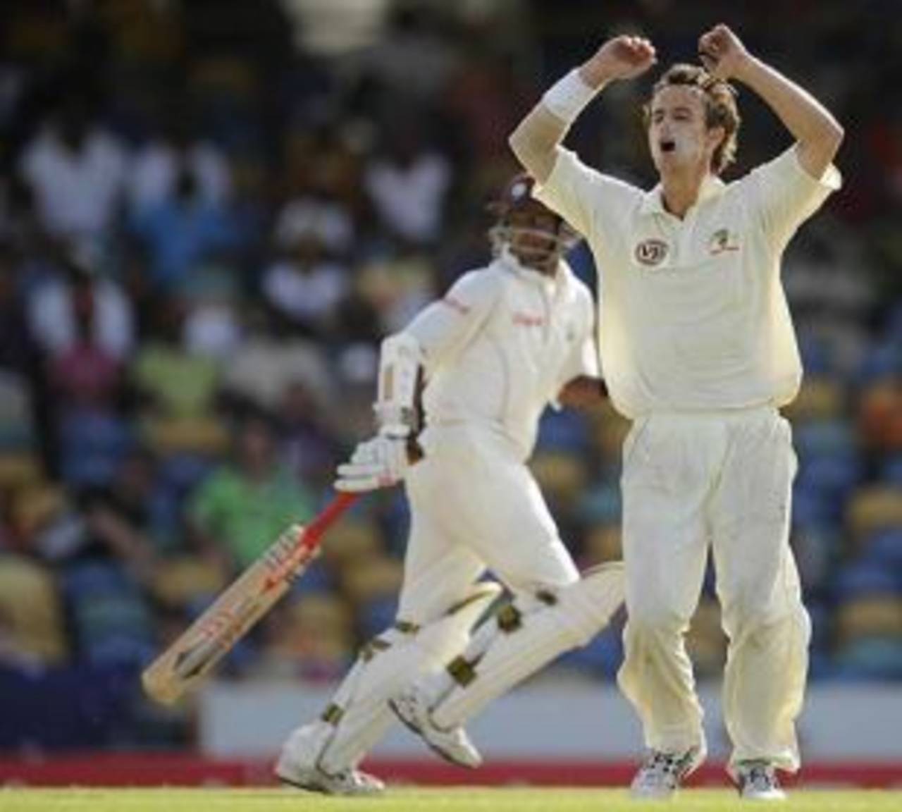 Beau Casson watches West Indies score off his bowling, West Indies v Australia, 3rd Test, Barbados, 4th day, June 15, 2008