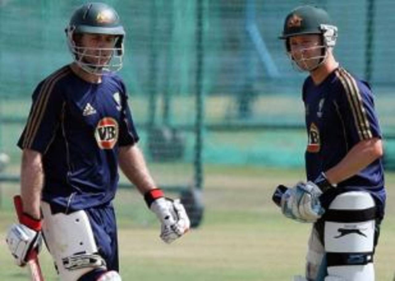 Simon Katich and Michael Clarke padded up at training, Jaipur, September 26, 2008