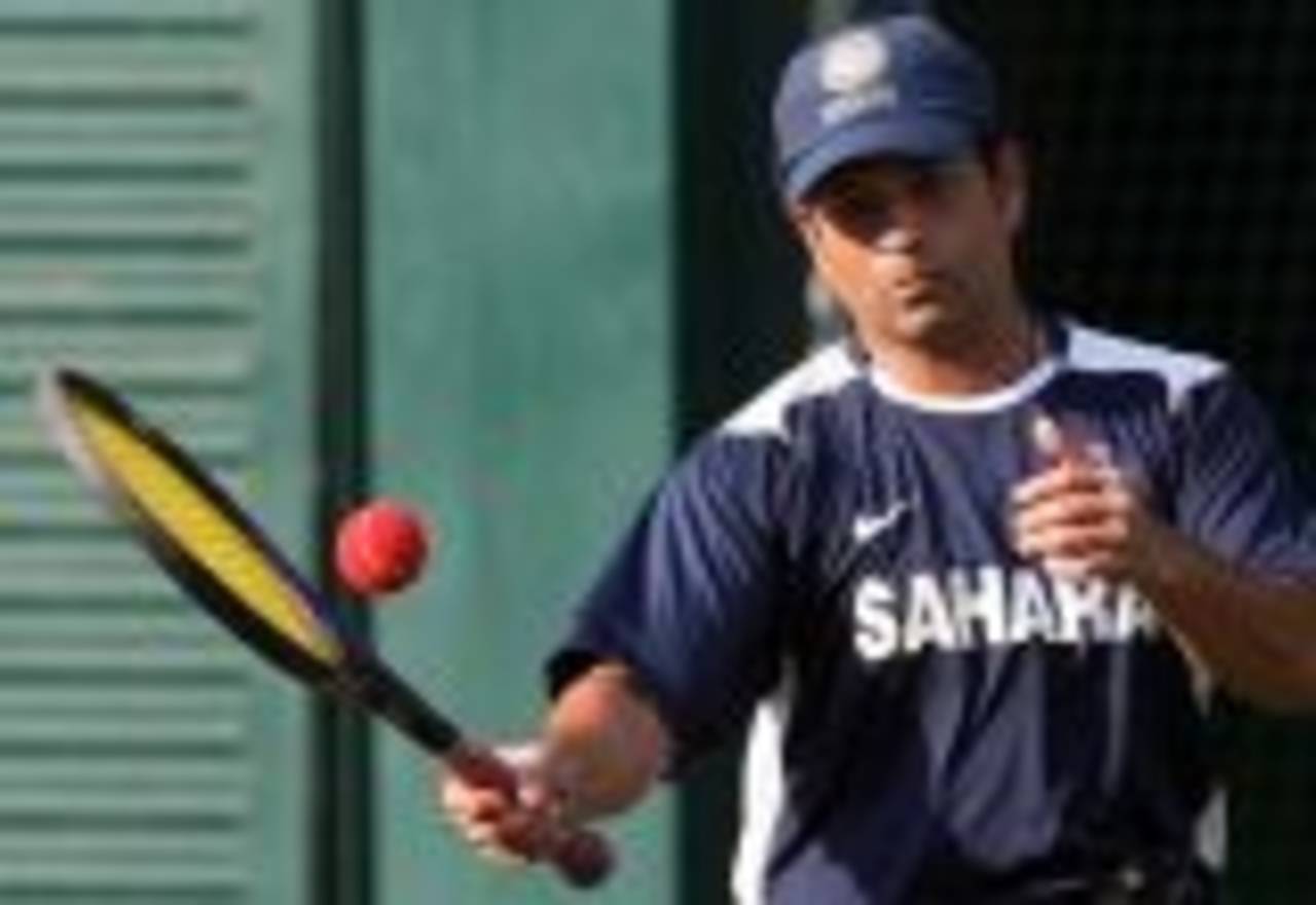 Sachin Tendulkar tries his hand at tennis, Mohali, October 15, 2008