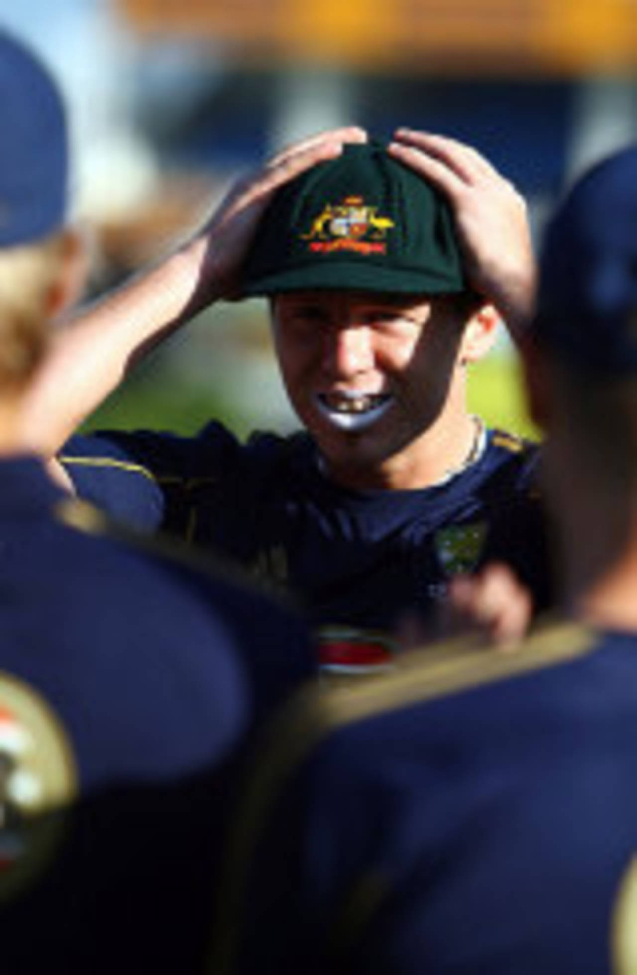 Peter Siddle puts on his baggy green, India v Australia, 2nd Test, Mohali, 1st day, October 17, 2008