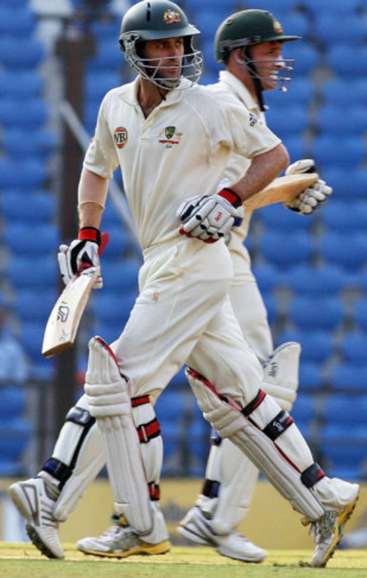Simon Katich and Michael Hussey take a single, India v Australia, 4th Test, Nagpur, 2nd day, November 7, 2008