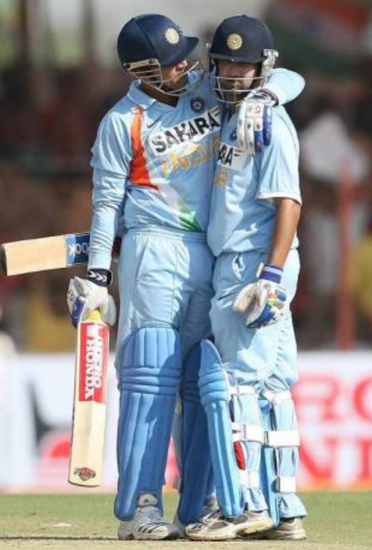 Well done us: Gautam Gambhir and Virender Sehwag put on a century stand, India v England, 1st ODI, Rajkot, November 14, 2008