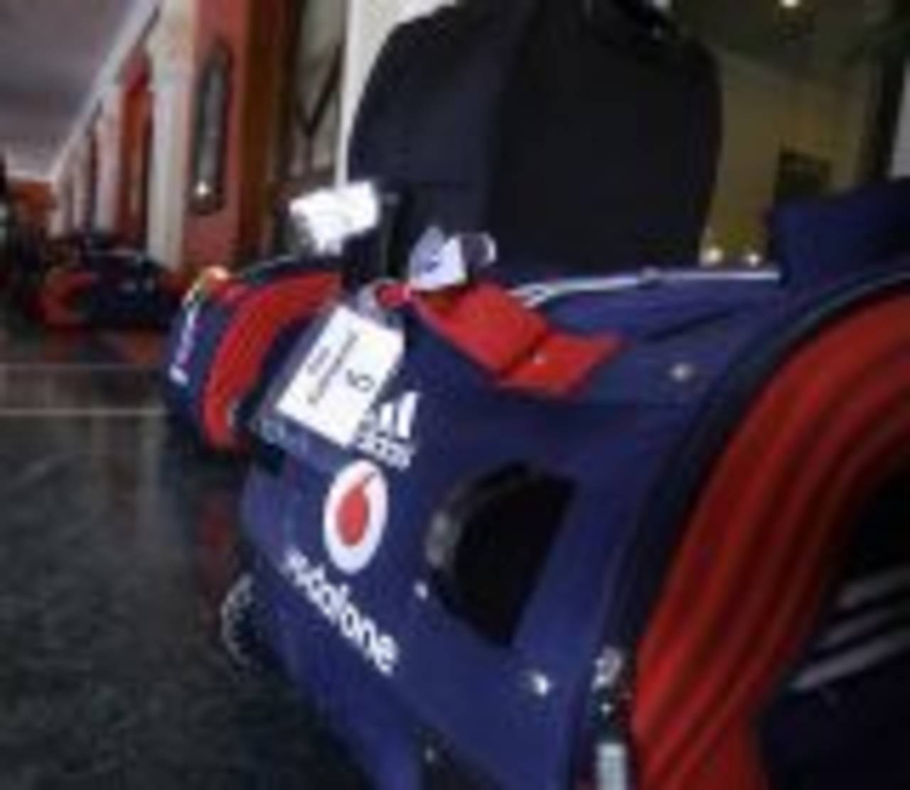 The England team suitcases lined up at the hotel lobby, Bhubaneswar, November 27, 2008