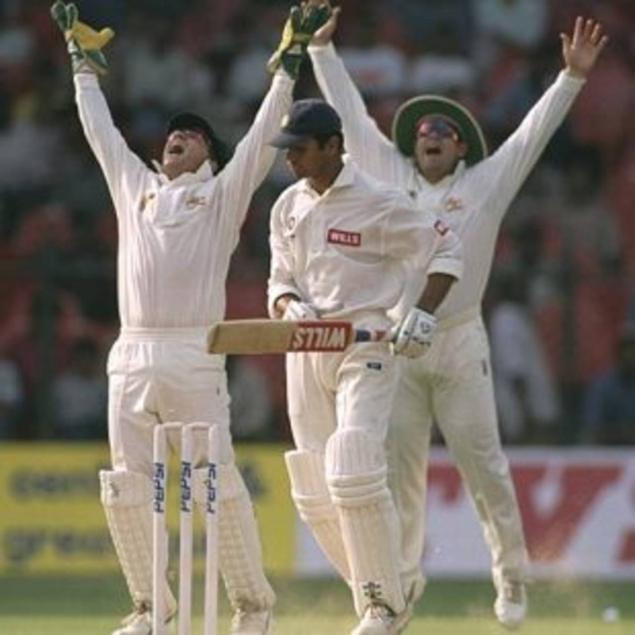 Rahul Dravid was one of Gavin Robertson's three wickets in the second innings of the Bangalore Test that Australia won on the 1998 tour&nbsp;&nbsp;&bull;&nbsp;&nbsp;Getty Images
