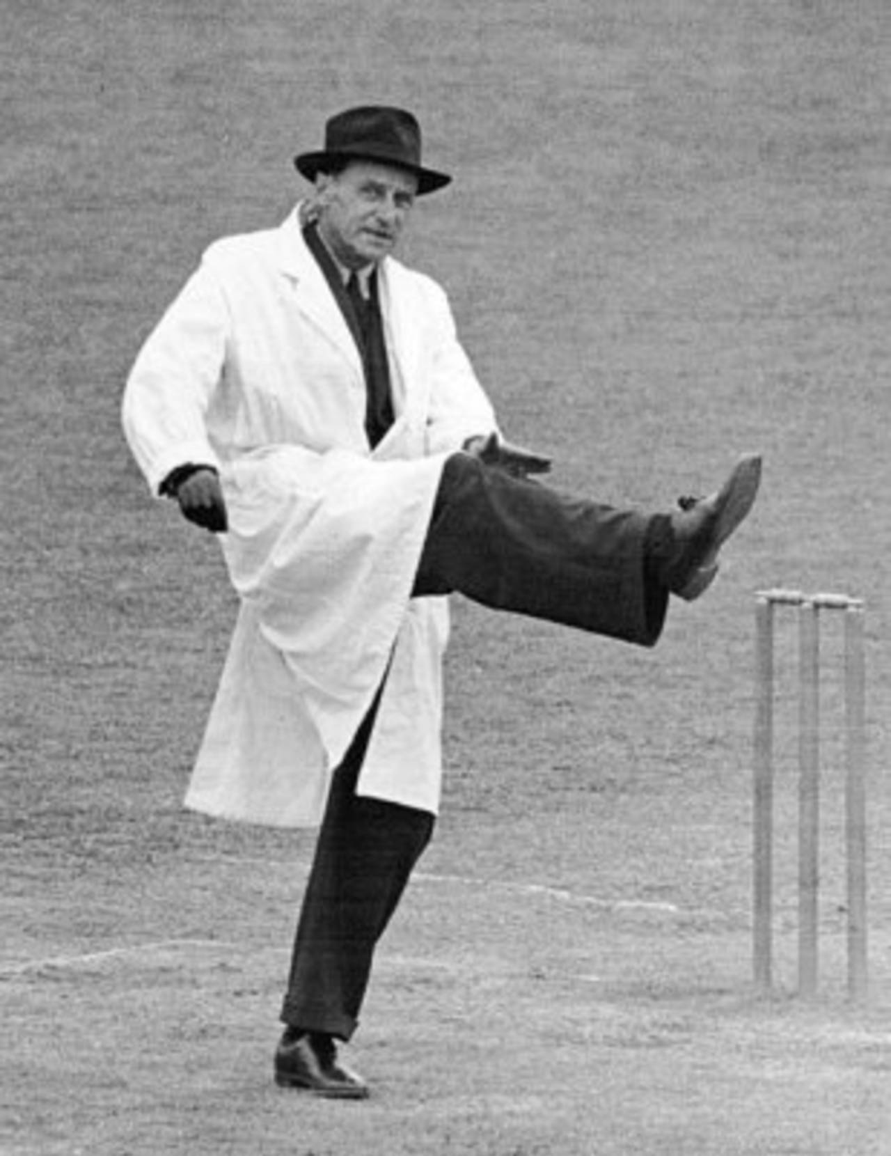 Umpire Frank Chester signals a bye, England v Australia, 3rd Test, Old Trafford, 1st day, July 8, 1948