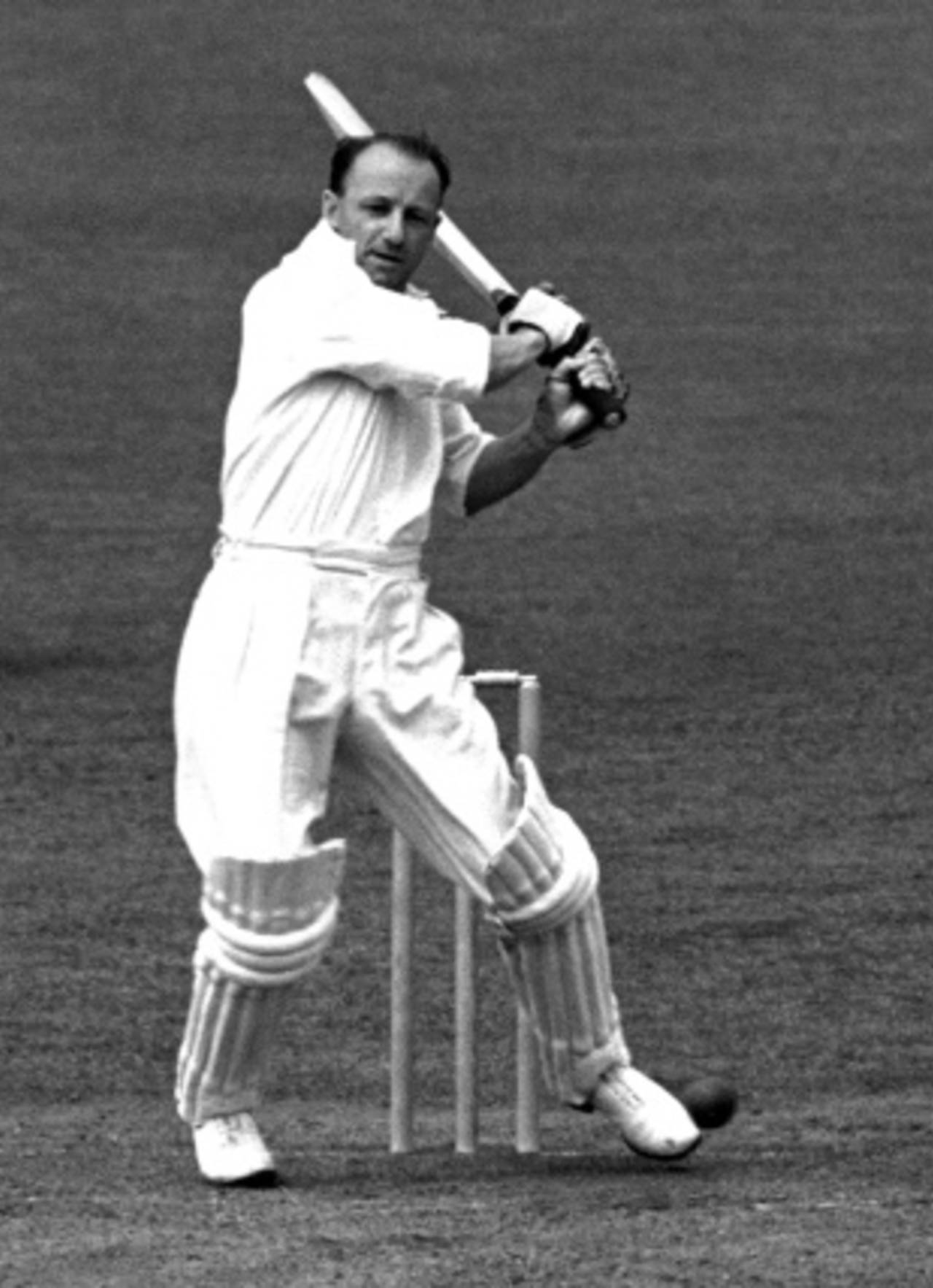 Don Bradman plays and misses during his innings of 138, England v Australia, 1st Test, Trent Bridge, 2nd day, June 11, 1948
