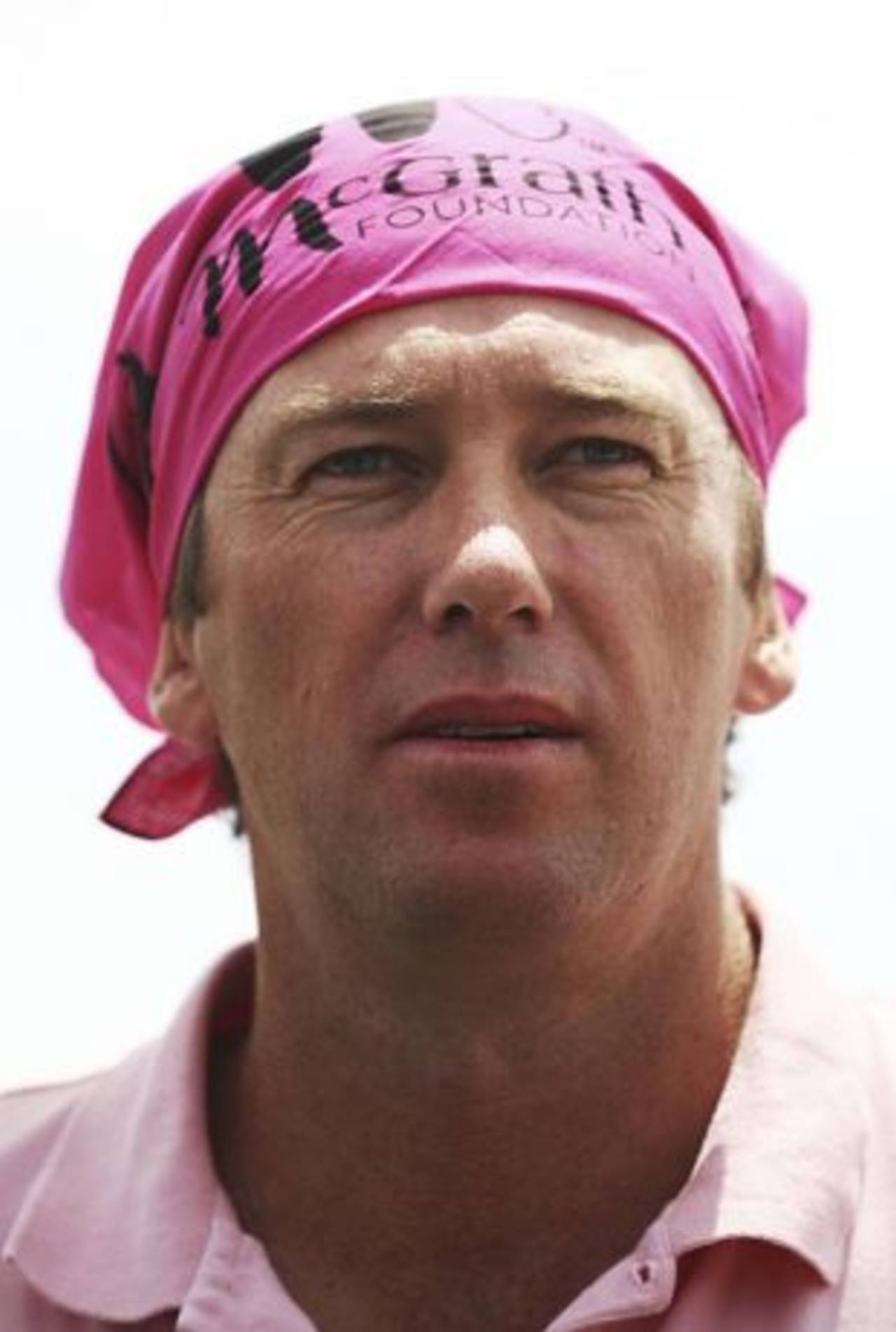 Glenn McGrath wears a pink bandana at a event involving the McGrath Foundation, Sydney, January 1, 2009