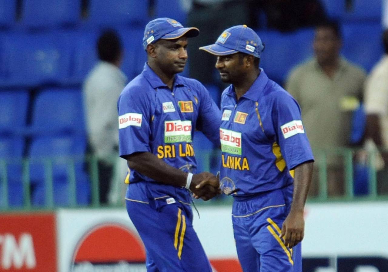 Sanath Jayasuriya and Muttiah Muralitharan played 408 international games together but never got to bat together&nbsp;&nbsp;&bull;&nbsp;&nbsp;AFP