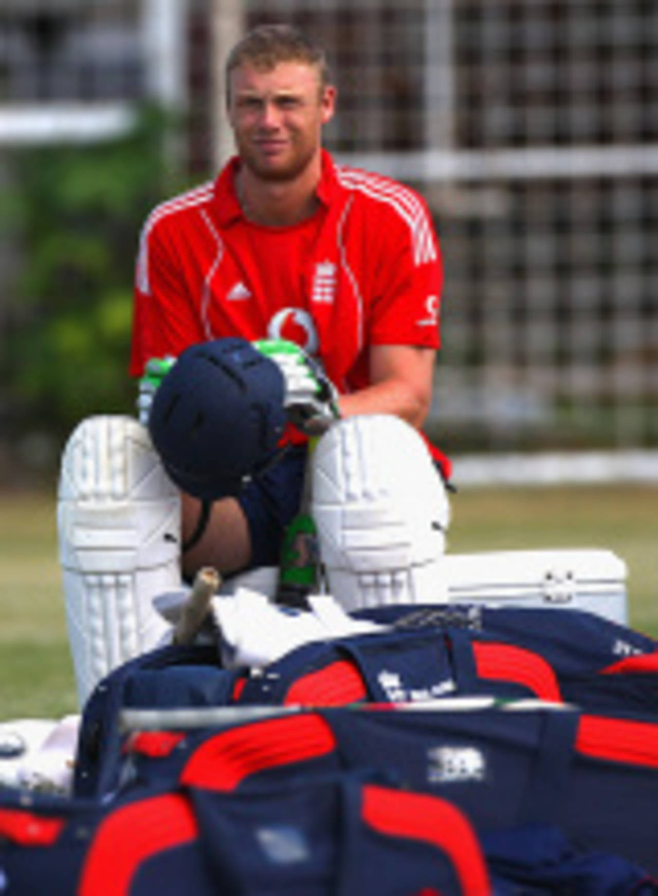 Andrew Flintoff waits for his turn in the nets, Antigua, February 10, 2009