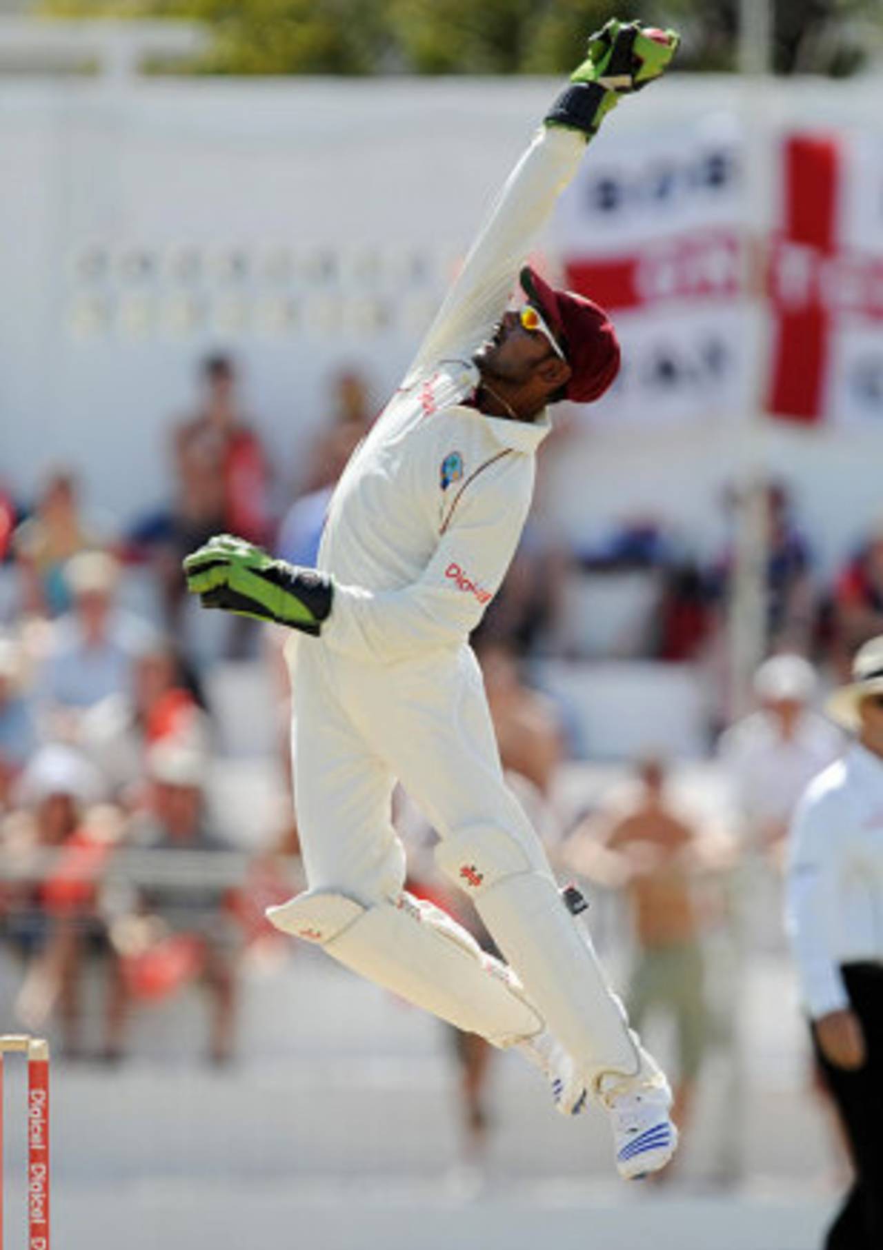 Denesh Ramdin is made to stretch in the field, West Indies v England, 3rd Test, Antigua, February 15, 2009