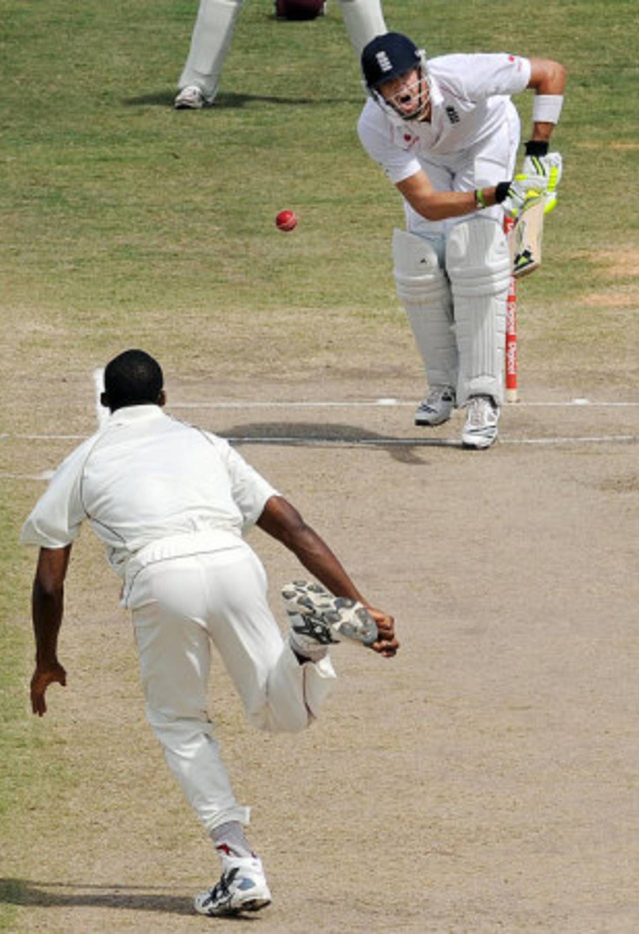 Kevin Pietersen was regularly troubled by low bounce during his innings, West Indies v England, 3rd Test, Antigua, February 16, 2009