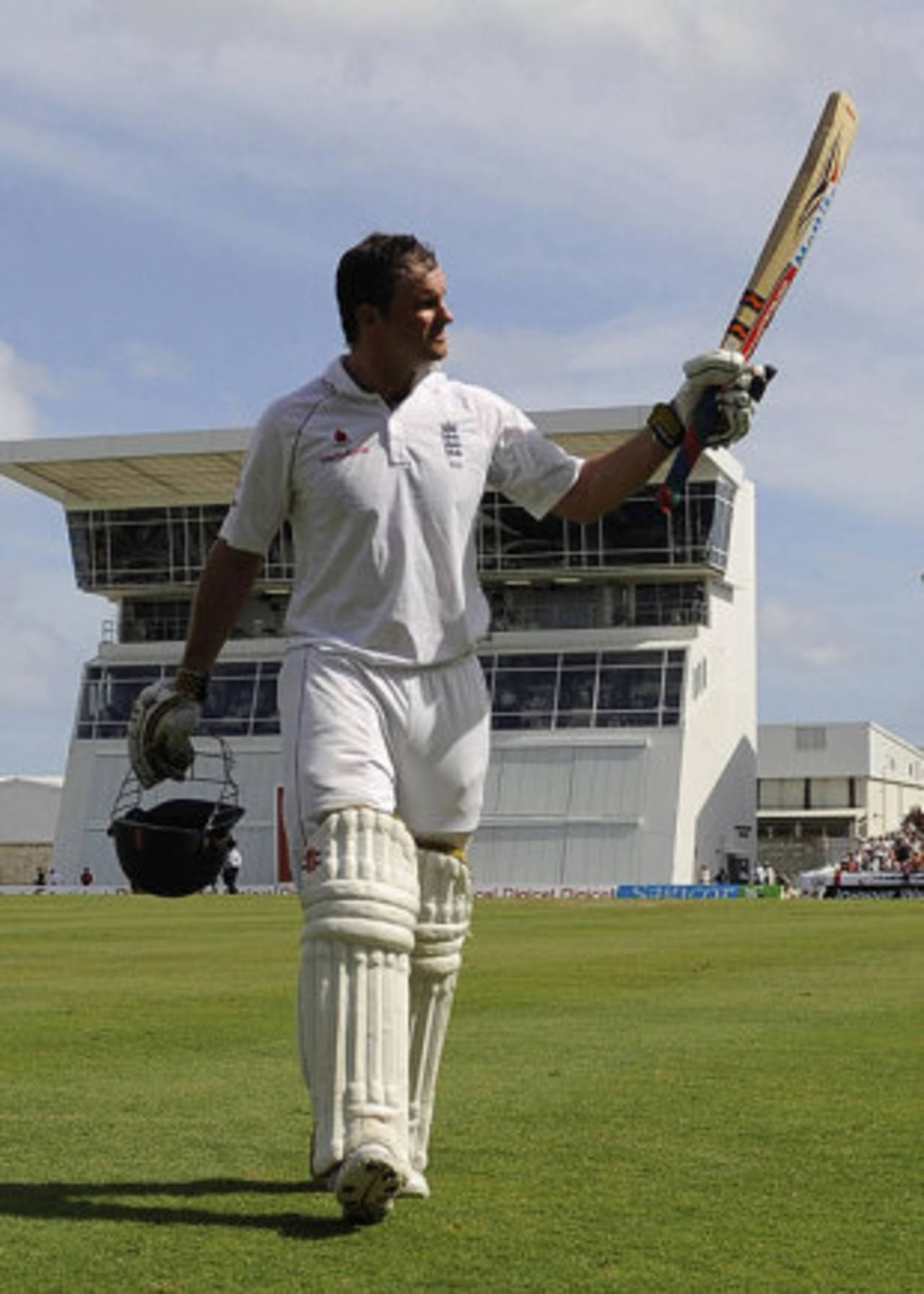 Andrew Strauss salutes the crowd as he goes to tea on 136 not out, West Indies v England, Barbados, 4th Test, February 26, 2009