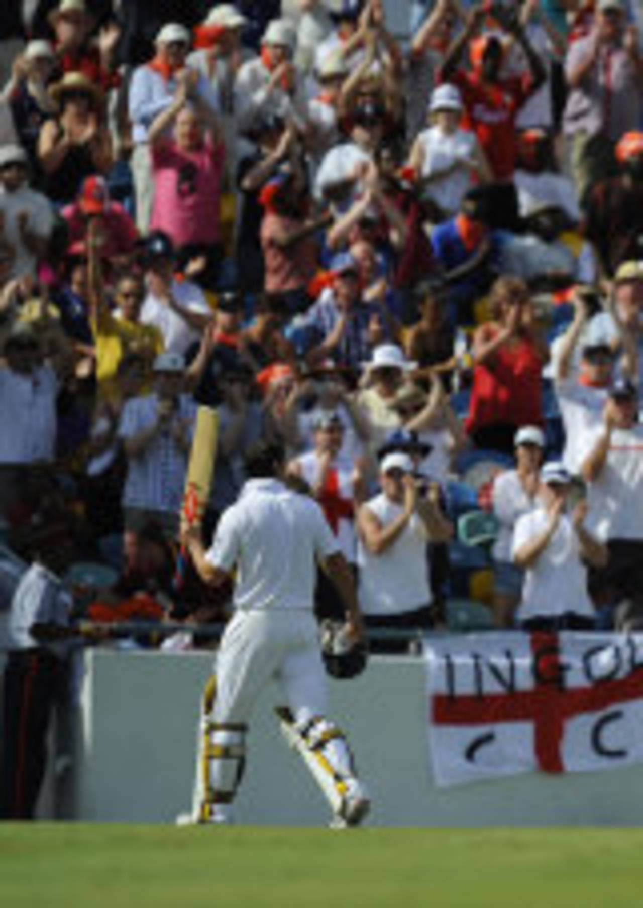 The crowd stands to salute Andrew Strauss after his first-day 142, West Indies v England, Barbados, 4th Test, February 26, 2009