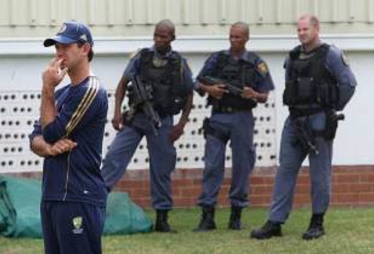 Ricky Ponting observes Australia practice under heavy security at Kingsmead, Durban, March 4, 2009
