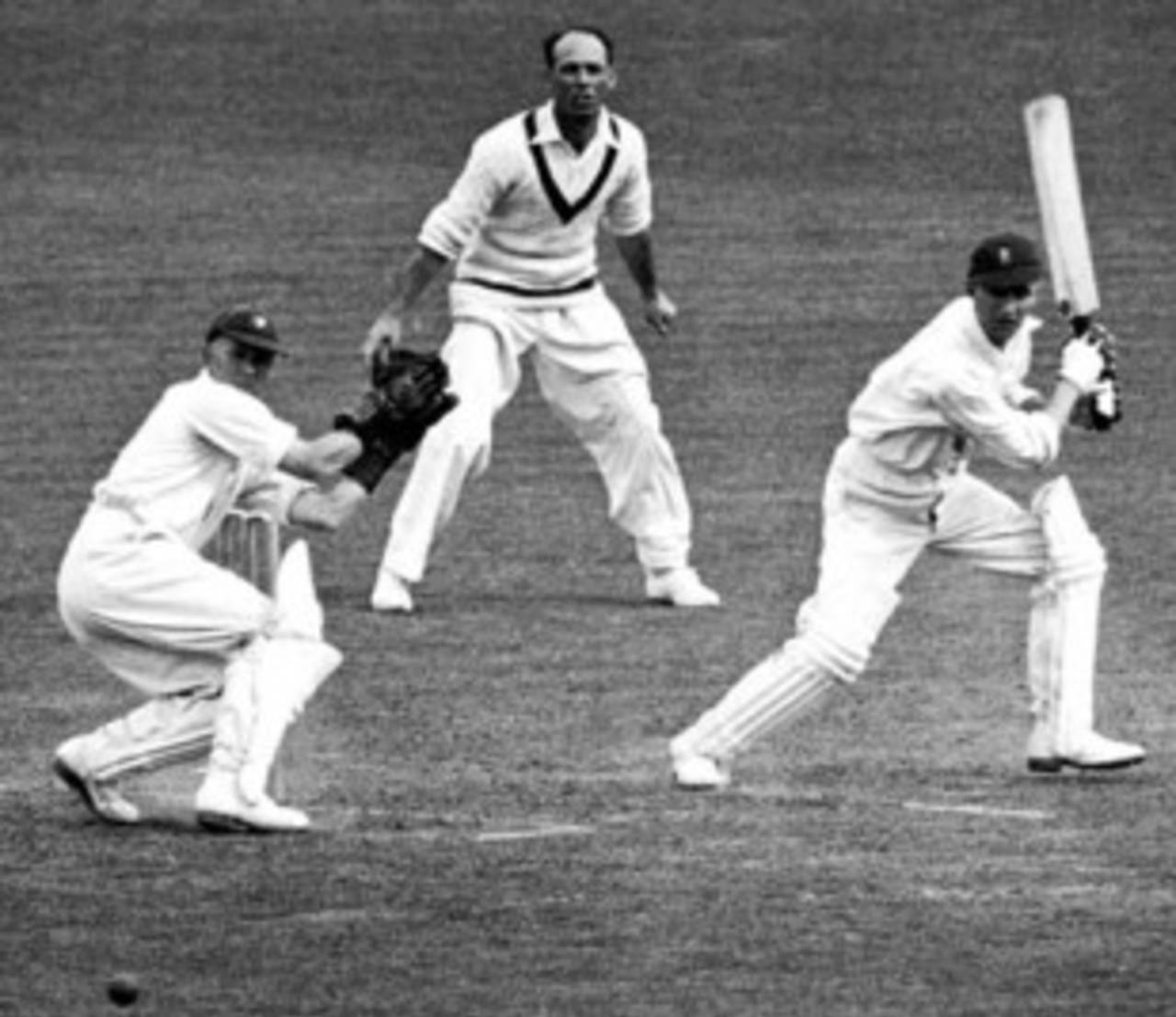 Len Hutton nudges the ball behind square, England v Australia, 5th Test, The Oval, 3rd day, August 23, 1938