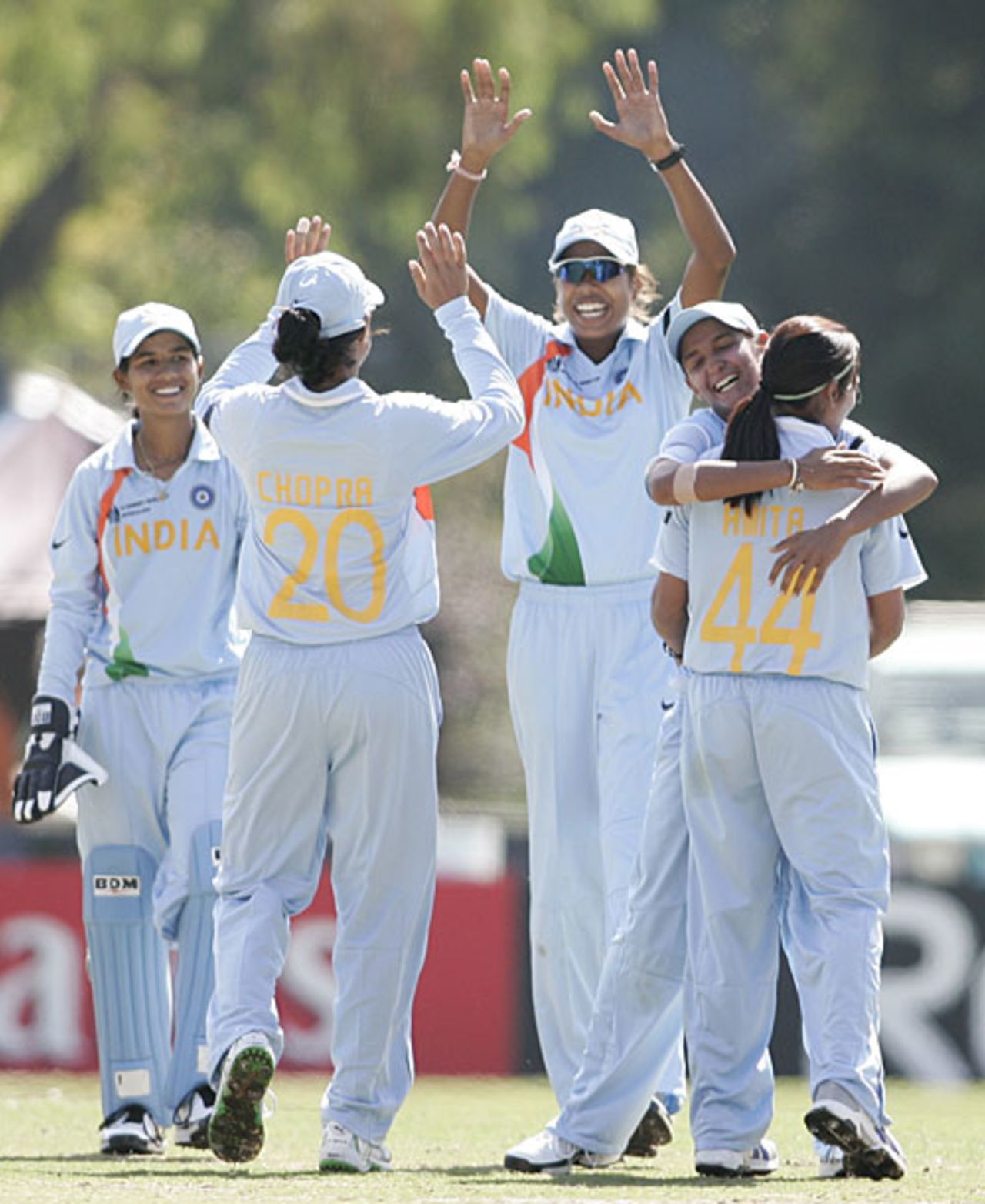 Indian players celebrate a wicket, India v Pakistan, Group B, women's World Cup, Bradman Oval, March 7, 2009