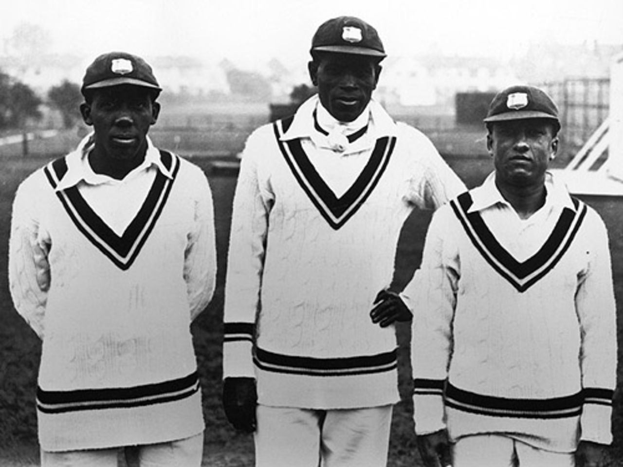 Learie Constantine, Joe Small and Barto Bartlett at Burbage Road, Dulwich v West Indians, Dulwich, May 1, 1928