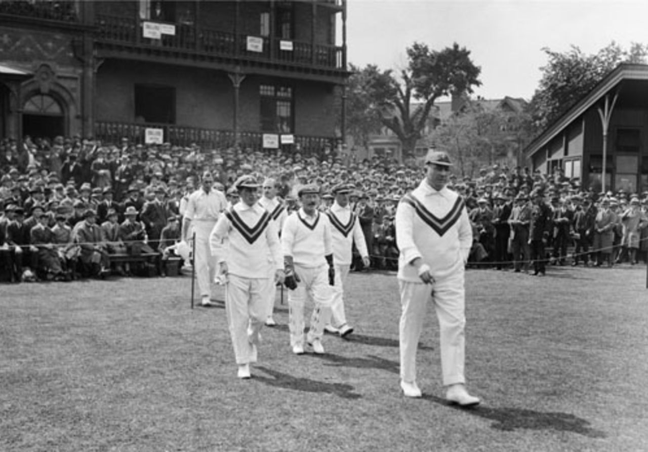 Warwick Armstrong leads Australia onto the field , England v Australia, 1st Test, Trent Bridge, May 28, 1921 