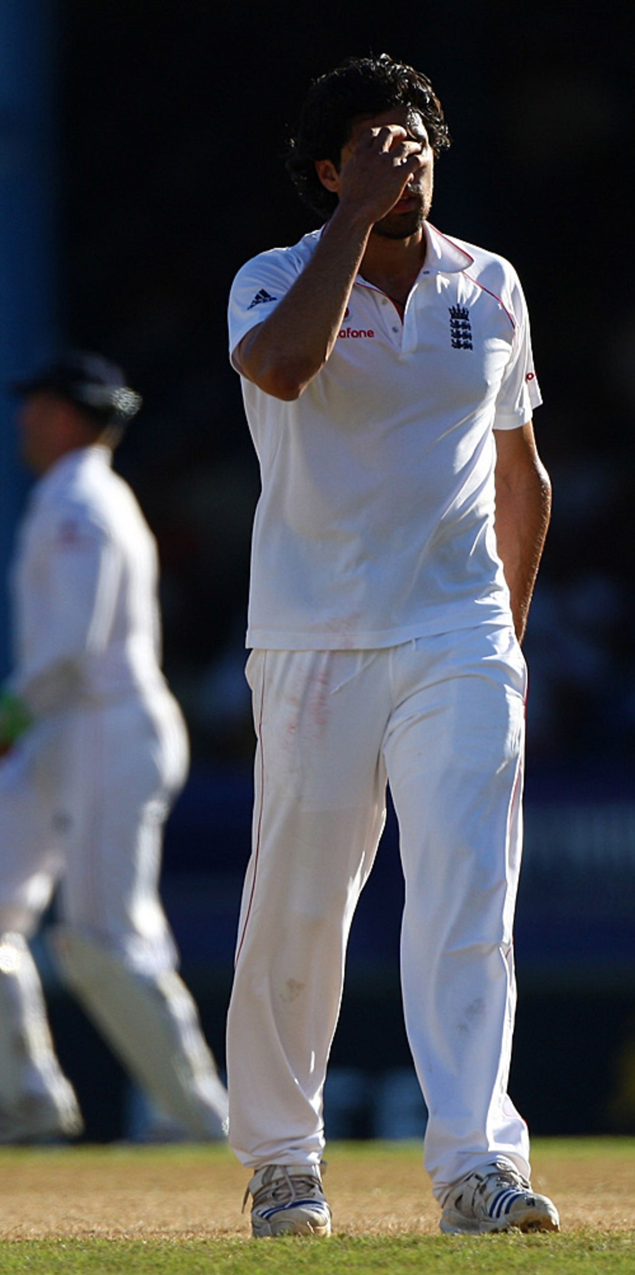 Amjad Khan trudges back to his mark disconsolately after spraying the ball on debut, West Indies v England, 5th Test, Trinidad, March 7, 2009