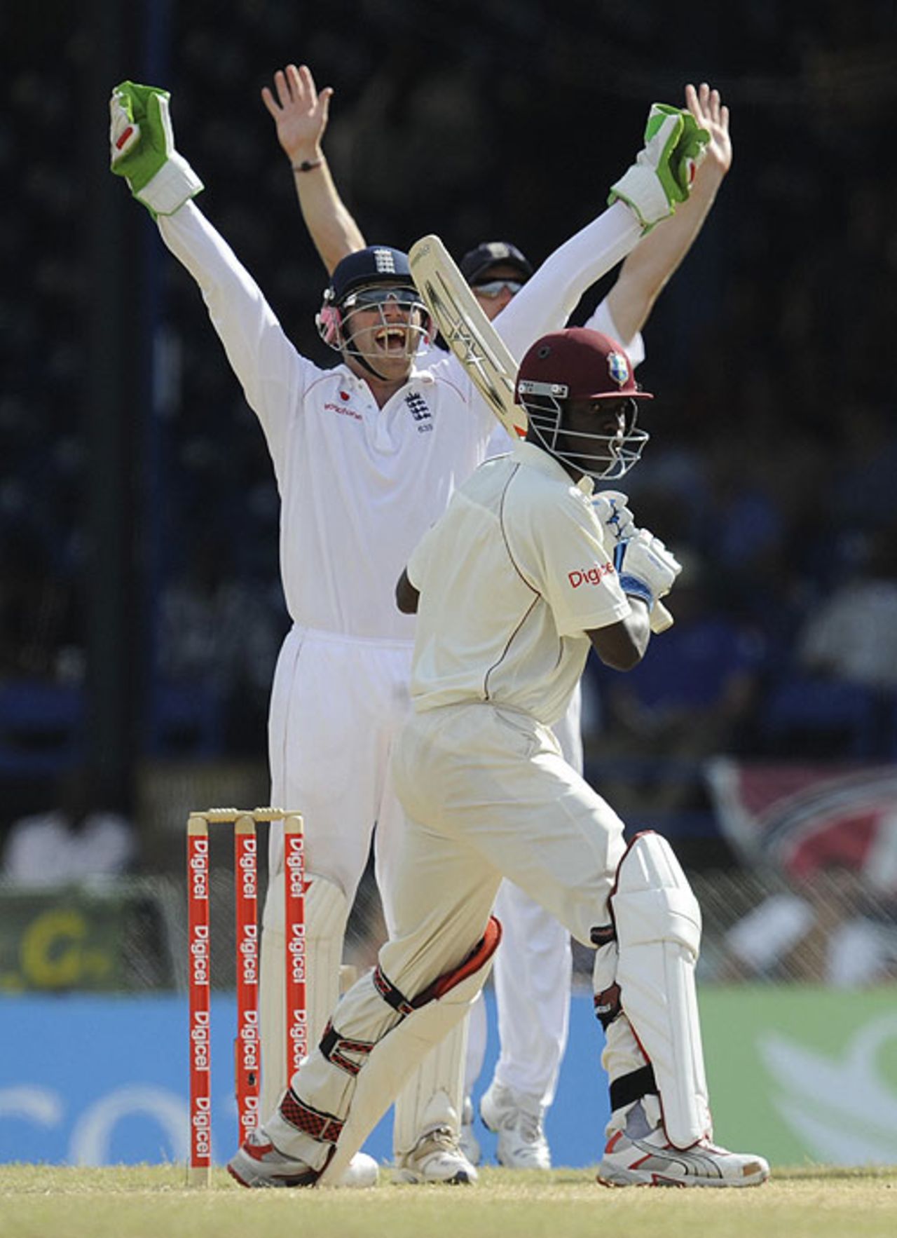 Lionel Baker pads up to Graeme Swann as West Indies' innings comes to an end, West Indies v England, 5th Test, Trinidad, March 9, 2009
