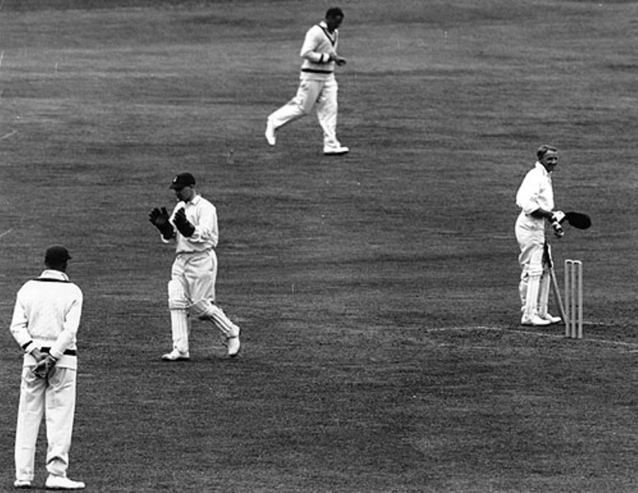 Donald Bradman takes in the applause after reaching 300 en route to the then record 334, England v Australia, 3rd Test, Headingley, 1st day, July 11, 1930