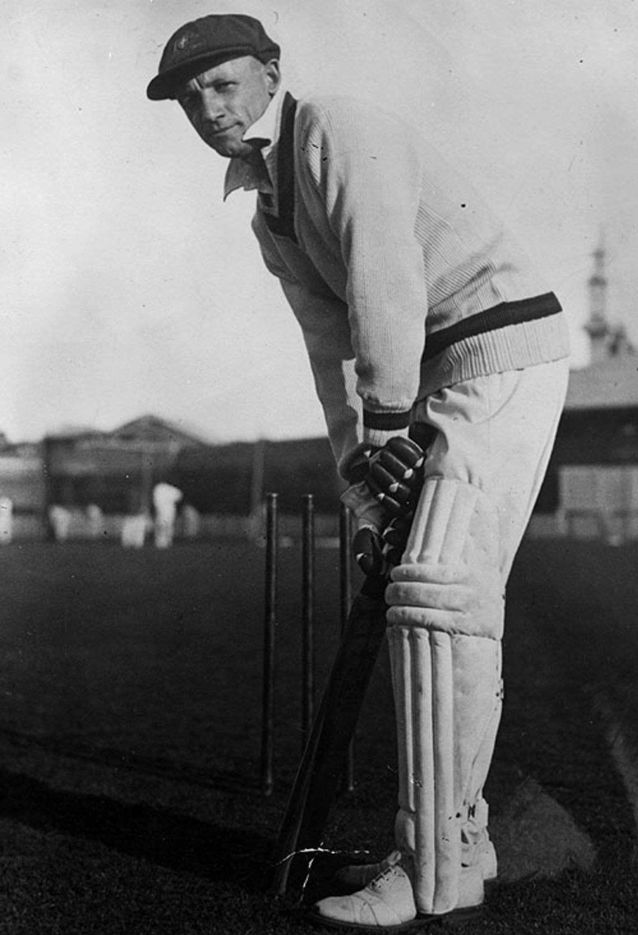 Donald Bradman's batting stance, 1930
