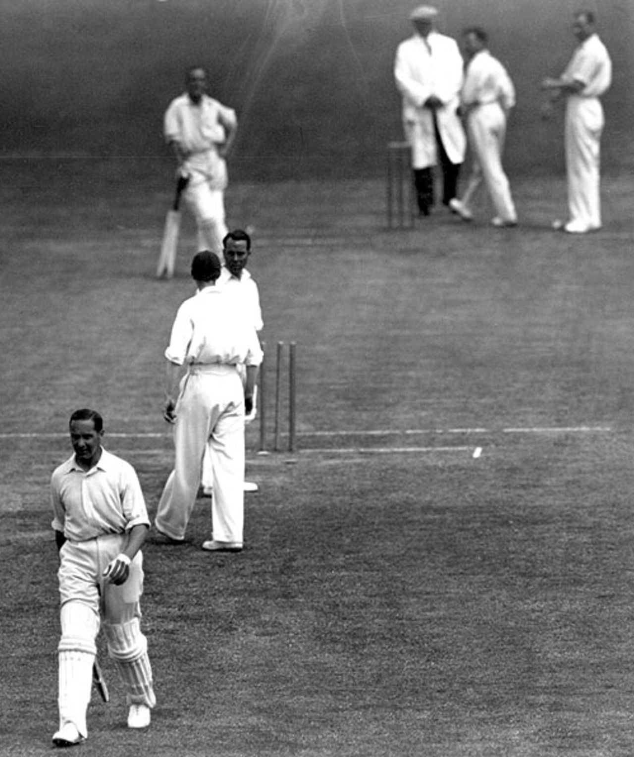 Herbert Sutcliffe leaves after being dismissed for 313, Essex v Yorkshire, County Championship, 2nd day, June 16, 1932
