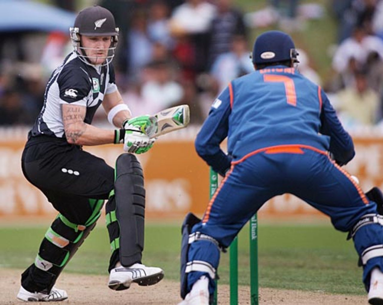 Mahendra Singh Dhoni misses a stumping off Brendon McCullum, New Zealand v India, 4th ODI, Hamilton, March 11, 2009