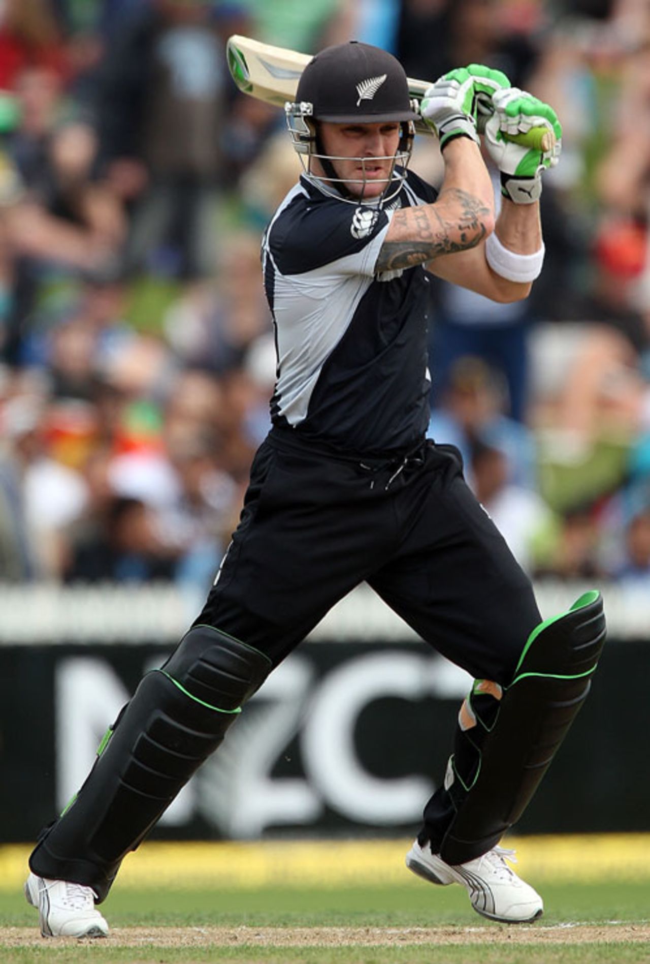 Brendon McCullum plays a forceful shot, New Zealand v India, 4th ODI, Hamilton, March 11, 2009