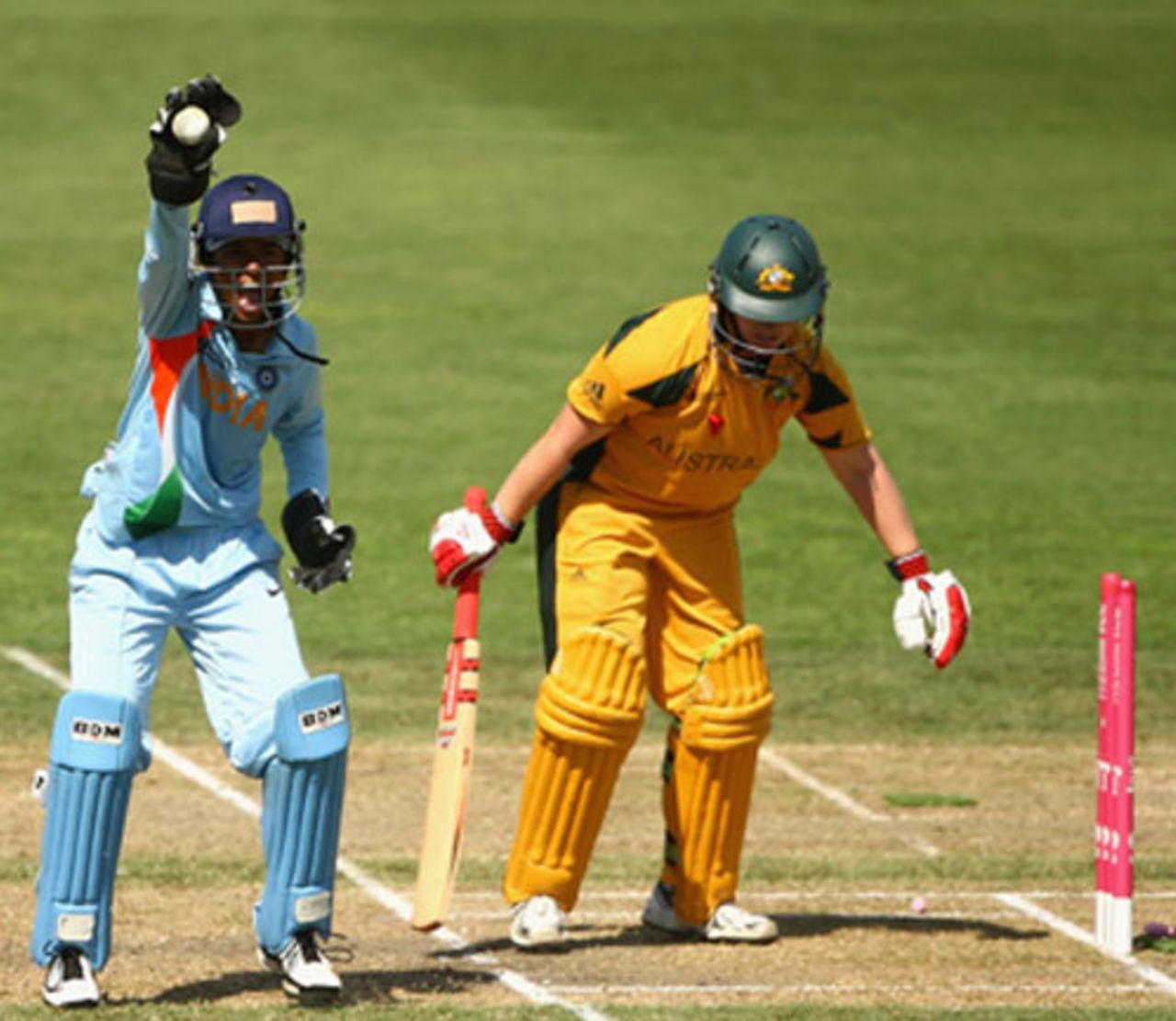 Anagha Deshpande appeals successfully for a stumping against Karen Rolton, Australia v India, Super Six, women's World Cup, Sydney, March 14, 2009